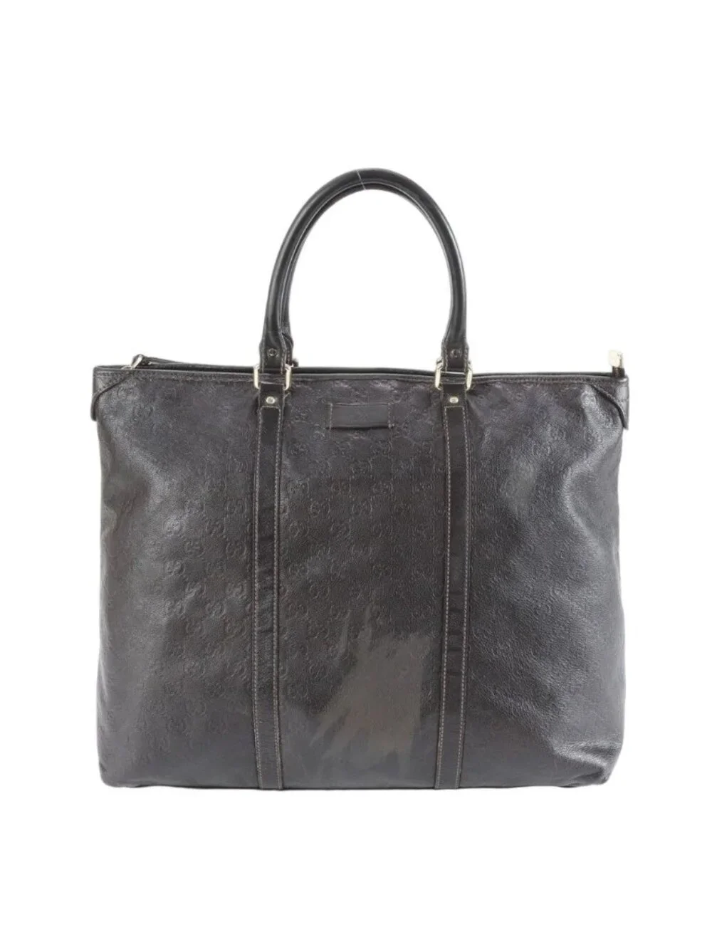 Gucci Guccissima Leather Boston Bag Tote Carry Brown